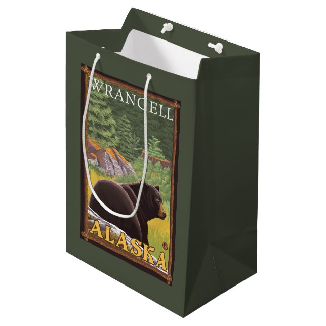 Black Bear in Forest - Wrangell, Alaska Medium Gift Bag (Front Angled)