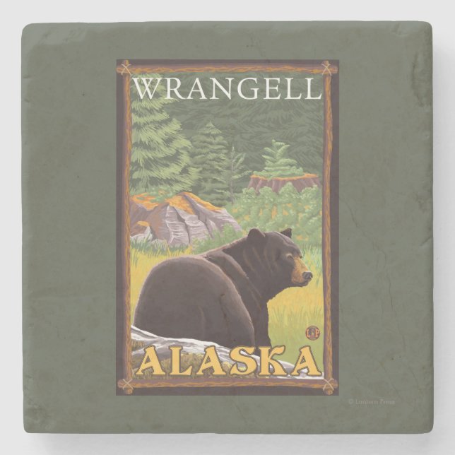 Black Bear in Forest - Wrangell, Alaska Stone Coaster (Front)