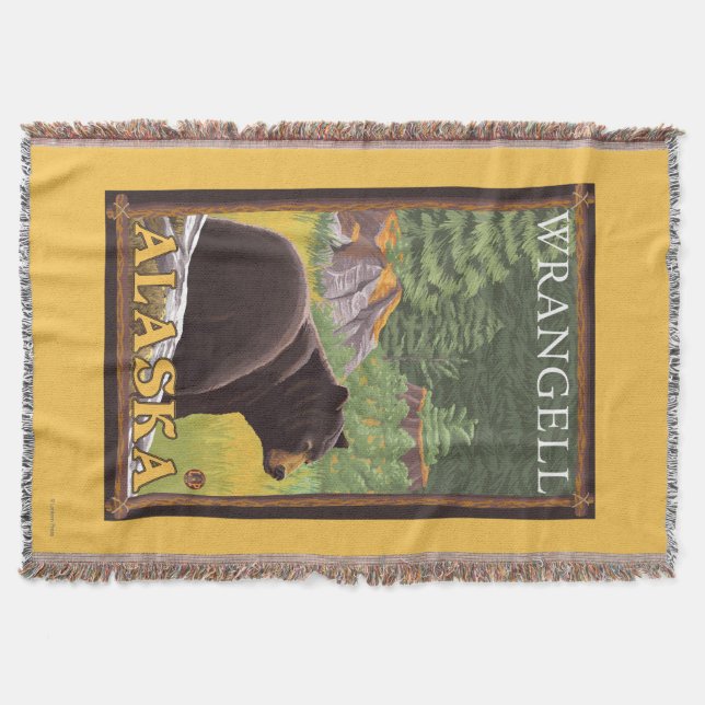 Black Bear in Forest - Wrangell, Alaska Throw Blanket (Front)