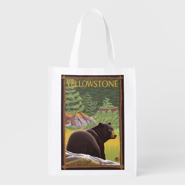 Black Bear in Forest - Yellowstone National Park Grocery Bag (Front)