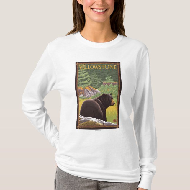 Black Bear in Forest - Yellowstone National Park T-Shirt (Front)