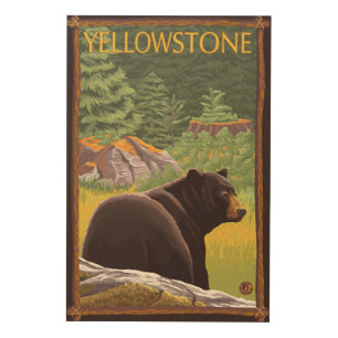 Black Bear in Forest - Yellowstone National Park Wood Wall Decor