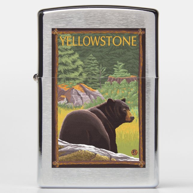 Black Bear in Forest - Yellowstone National Park Zippo Lighter (Front)