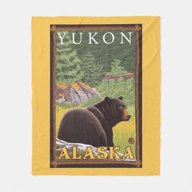 Black Bear in Forest - Yukon, Alaska Fleece Blanket (Front)