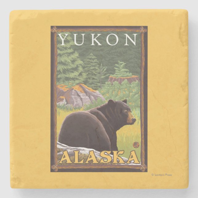 Black Bear in Forest - Yukon, Alaska Stone Coaster (Front)