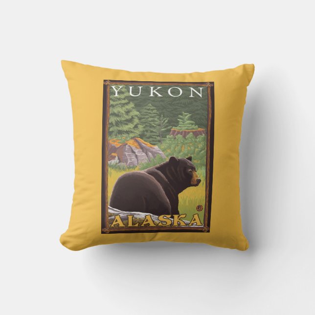 Black Bear in Forest - Yukon, Alaska Throw Pillow (Front)