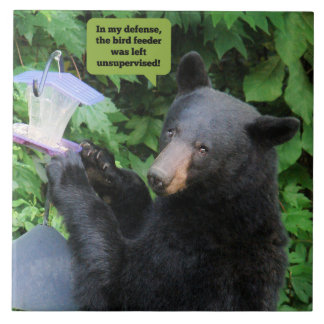 Black Bear - "In my defense..." Ceramic tile