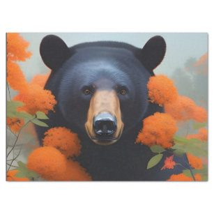 Black Bear in Orange flowers   Tissue Paper