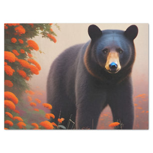 Black Bear in Orange flowers  Tissue Paper