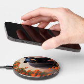 Black Bear in Orange flowers Wireless Charger (Hand)