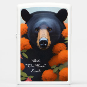 Black Bear In Orange Flowers Zippo Lighter