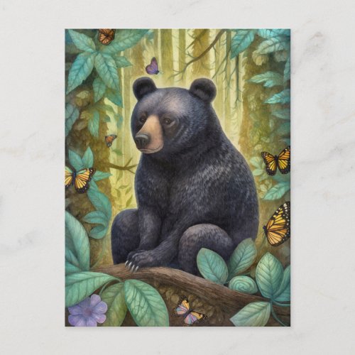 Black Bear In The Forest Art Postcard