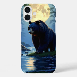 Black Bear in the woods at waters edge iPhone 16 Plus Case