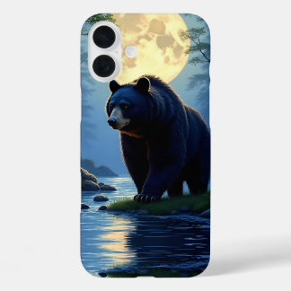 Black Bear in the woods at waters edge iPhone 16 Plus Case