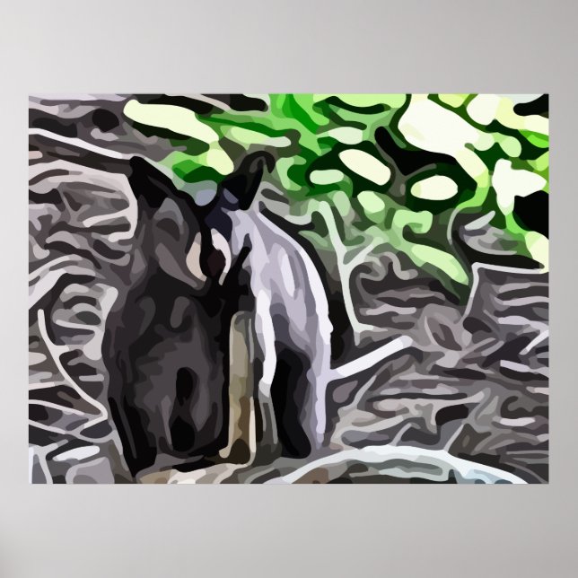 Black Bear in the woods painting Poster (Front)