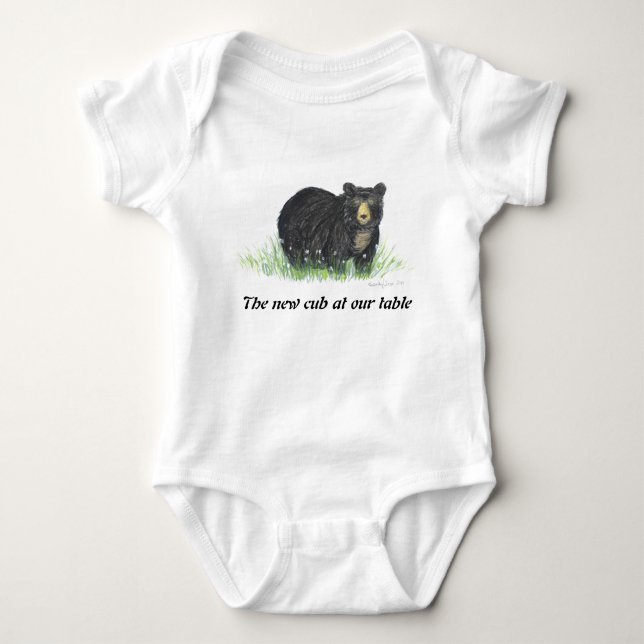 Black Bear in white flowers, baby clothes Baby Bodysuit (Front)