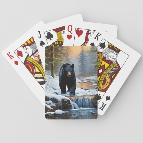 Black Bear in Winter Stream Playing Cards