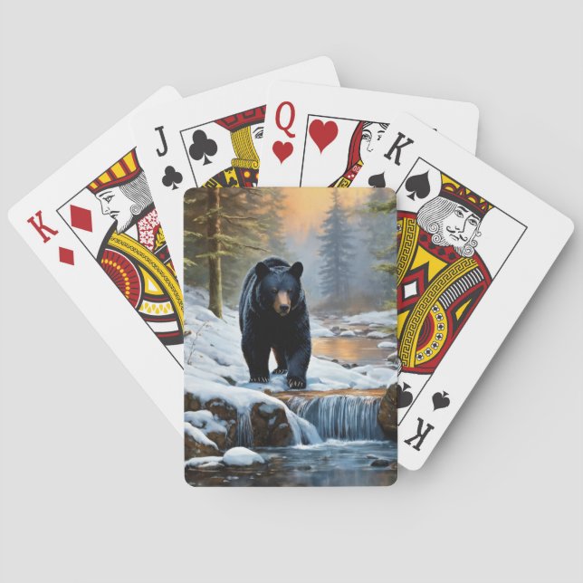 Black Bear in Winter Stream Poker Cards (Back)