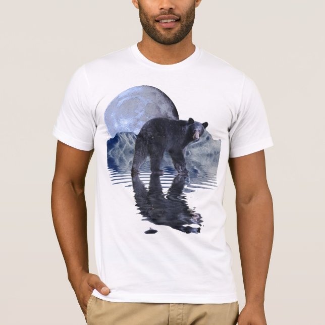 Black Bear, Moon & Mountains Wildlife T-Shirt (Front)