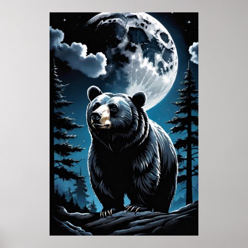 Black Bear Moon Poster