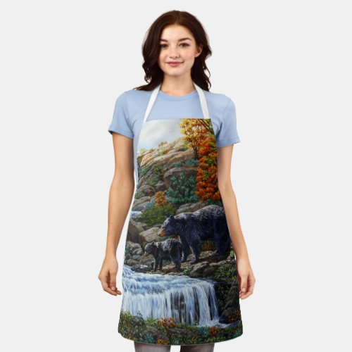 Black Bear Mother  Cub Waterfall Apron