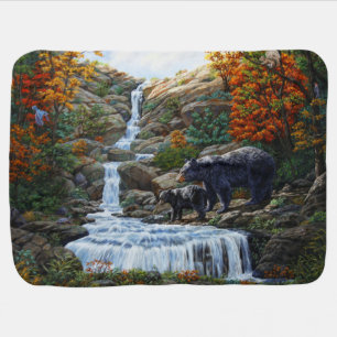 Black Bear Mother & Cub Waterfall Baby Blanket