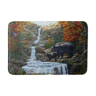 Black Bear Mother & Cub Waterfall Bath Mat