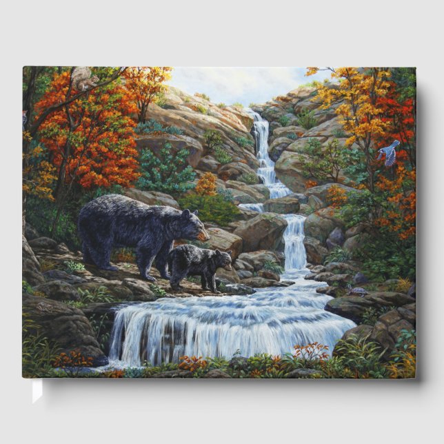 Black Bear Mother & Cub Waterfall Guest Book (Front)