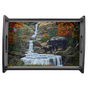 Black Bear Mother & Cub Waterfall Serving Tray