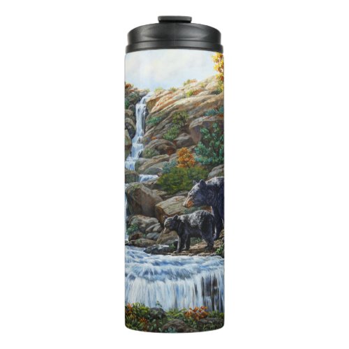 Black Bear Mother  Cub Waterfall Thermal Tumbler