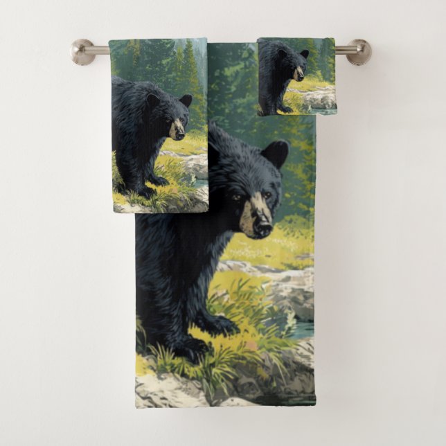 Black Bear Nature Towel Set Personalize It  (Insitu)