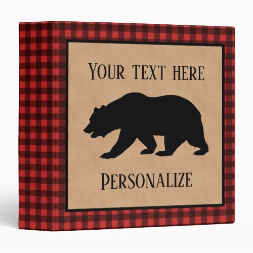 Black Bear On A Red And Black Plaid Personalized 3 Ring Binder