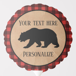 Black Bear On A Red And Black Plaid Personalized Balloon
