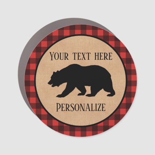Black Bear On A Red And Black Plaid Personalized  Car Magnet
