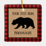 Black Bear On A Red And Black Plaid Personalized Ceramic Ornament at Zazzle