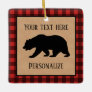Black Bear On A Red And Black Plaid Personalized Ceramic Ornament