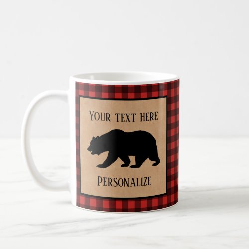 Black Bear On A Red And Black Plaid Personalized Coffee Mug