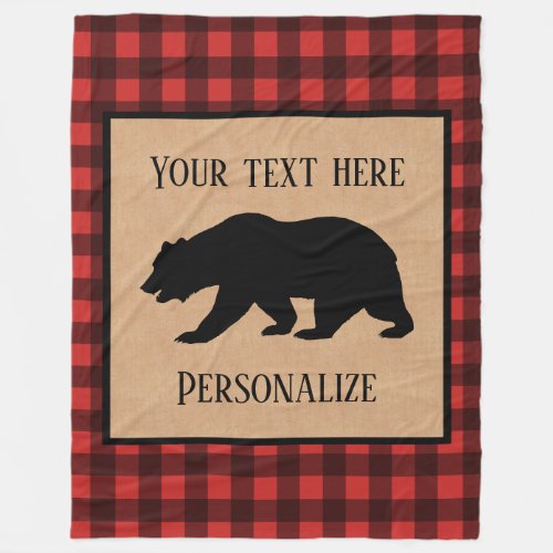 Black Bear On A Red And Black Plaid Personalized Fleece Blanket