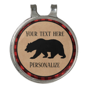 Black Bear On A Red And Black Plaid Personalized Golf Hat Clip
