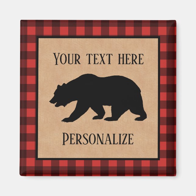 Black Bear On A Red And Black Plaid Personalized  Magnet (Front)