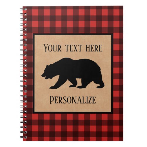 Black Bear On A Red And Black Plaid Personalized Notebook