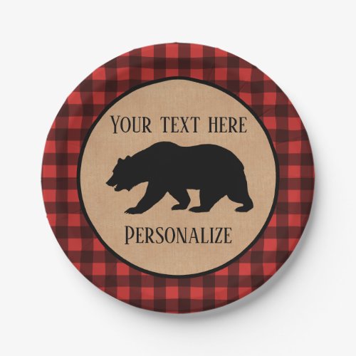  Black Bear On A Red And Black Plaid Personalized Paper Plates