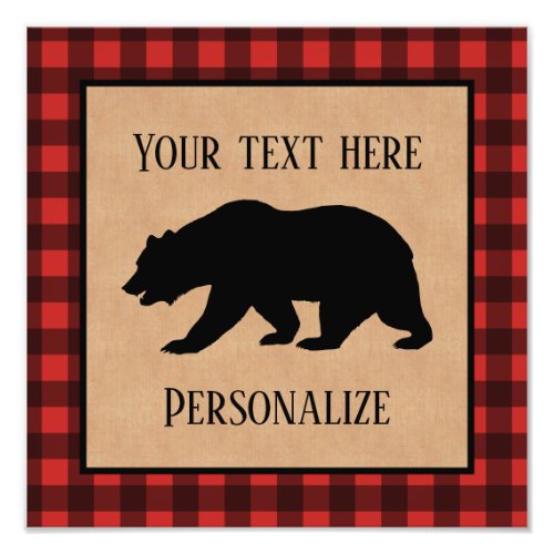 Black Bear On A Red And Black Plaid Personalized Photo Print