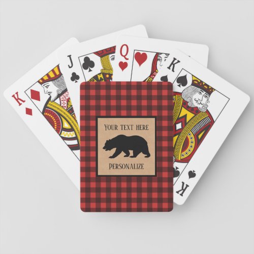 Black Bear On A Red And Black Plaid Personalized Playing Cards