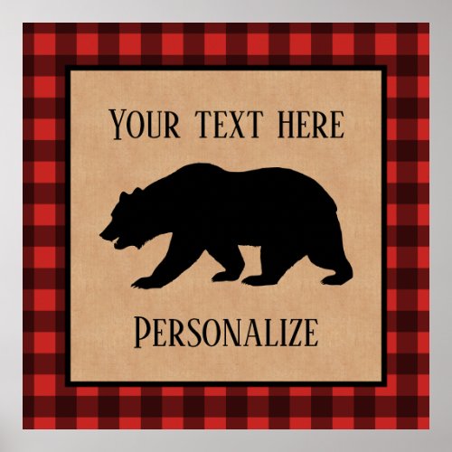 Black Bear On A Red And Black Plaid Personalized Poster