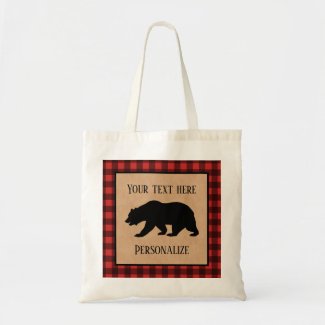Black Bear On A Red And Black Plaid Personalized