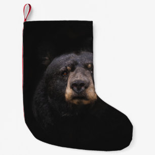 BLACK BEAR ON BROWN WOODEN TREE BRANCH SMALL CHRISTMAS STOCKING
