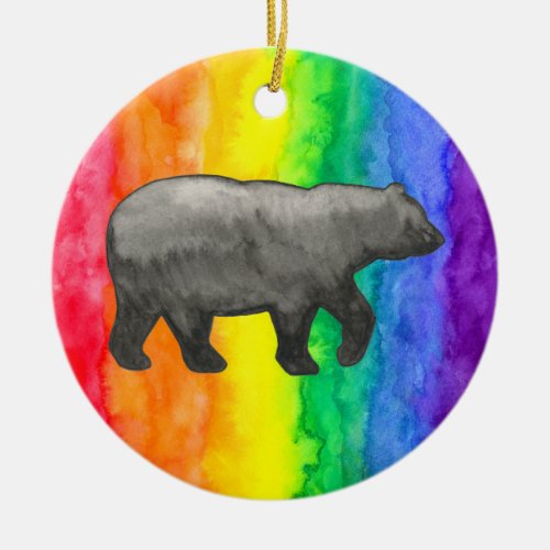 Black Bear on Rainbow Wash Circle Ornament