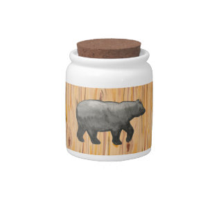 Black Bear on Woodgrain Candy Jar