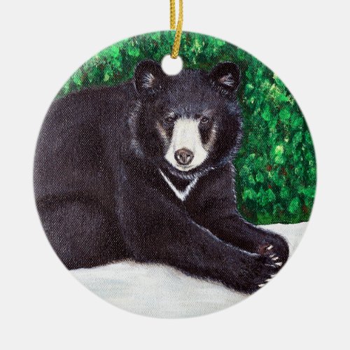 Black Bear Painting Ceramic Ornament